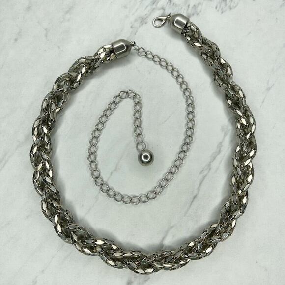 Silver Tone Braided Woven Chain Link Belt Y2K Festival One Size (OS) ✨ - Picture 1 of 10